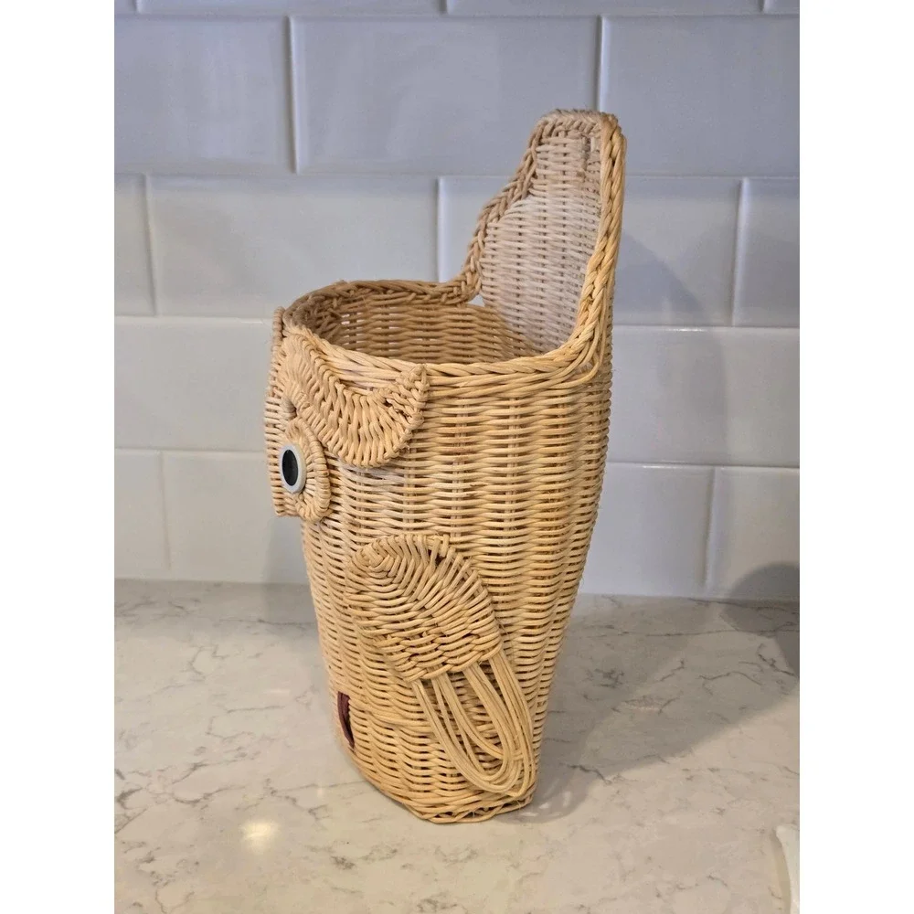 Unbranded Owl Wicker Wall Basket Tan Excellent Boho Rattan Hanging Pocket Decor - Picture 3 of 14